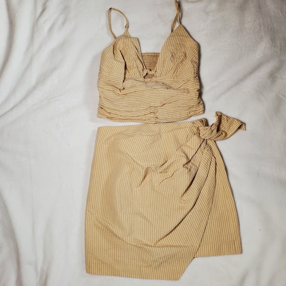 Zara Clubwear Draped Pinstripe Asymmetric Skirt Set Resortwear Feminine Size S - Picture 4 of 7